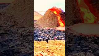 Iceland volcano with food ball boys volcano lava travel trending [upl. by Anujra]