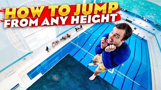 How to dive into a swimming pool from ANY height  water jump feet first from diving board tutorial [upl. by Kurys294]