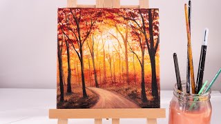 easy autumn forest landscape painting  acrylic painting ideas for beginners [upl. by Ahsai]