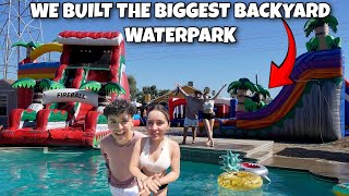 We built a GIANT WATERPARK in our backyard  waterslides dunk tank obstacle course pool [upl. by Nitsu]