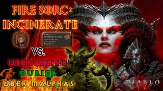 Diablo 4  Incinerate Sorcerer versus Uber Lilith Duriel Malphas Kill Season 3 [upl. by Llemaj705]