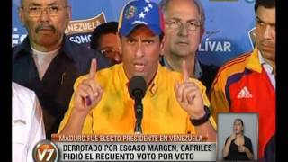 Visión 7 Elecciones en Venezuela Capriles desconoce el resultado [upl. by Tildie]