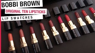 NEW Bobbi Brown Original Ten Lipsticks swatches  spiffykerms [upl. by Airdnaed]