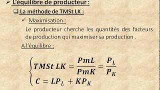 Microéconomie S2 partie 9 quot léquilibre de producteur  la méthode de TMS maximisation quot [upl. by Winshell]