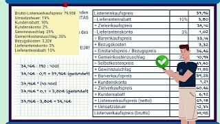 Prüfungsaufgabe Rückwärtskalkulation Abschlussprüfung Einzelhandel Großhandel Industriekaufleute [upl. by Meehahs]