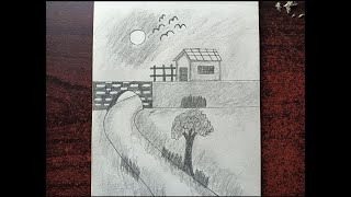 How to draw Light Shadow scenery  Very easy pencil sketch scenery drawing for beginners [upl. by Ytsirc]