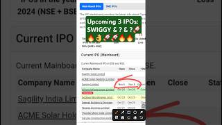 TOP 3 Upcoming IPOs Swiggy ACME solar Holding Sagility India [upl. by Leunad]