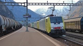 Bahnverkehr in Erstfeld  Gelbe Dispoloks am Gotthard [upl. by Aydiv]