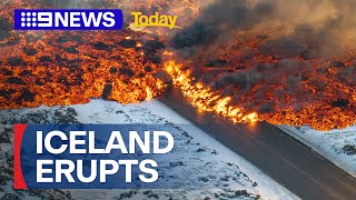 Iceland volcano eruption State of emergency declared  9 News Australia [upl. by Ranie872]