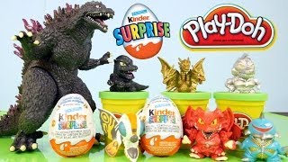 2014 Godzilla Full Toys Set  2 Kinder Surprise Eggs  1 Play doh Egg By Disney Cars Toy Club [upl. by Sallee787]