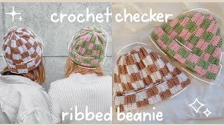 Trendy Crochet Checkered Ribbed Beanie Tutorial  Hayhay Crochet [upl. by Ahsieka]