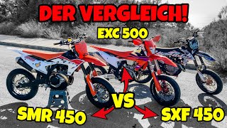 DIE BESTE SUPERMOTO  KTM EXC 500 vs SXF 450 vs SMR 450 [upl. by Salas]