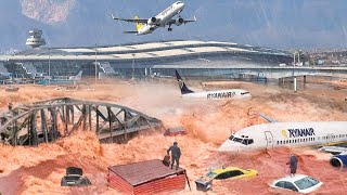 Barcelona Airport Submerged Severe Flooding in Spain Sweeps Away Cars and People [upl. by Harle553]