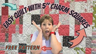 Super Quick 5 Inch Charm Square Quilt with Free Pattern [upl. by Enelav]