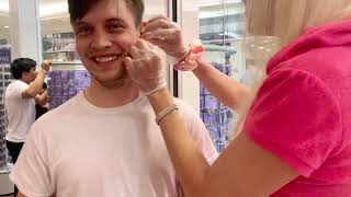 Piercing my boyfriend’s ears at Claire’s [upl. by Fisa]