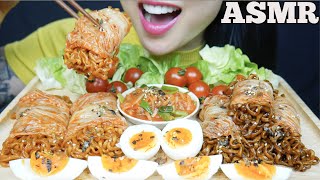 ASMR KIMCHI WRAP SPICY BLACKBEAN NOODLES  FIRE NOODLES BIG BITES EATING SOUNDS  SASASMR [upl. by Aerdnahc293]