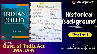 Lec5  Chapter1 Historical Background  GoI Act 1919 1935  Indian Polity by M Laxmikanth [upl. by Llereg756]