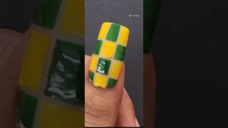 Check design striping tape nail 💅 art green amp yellow nailart trending nailsnailsnails [upl. by Amary587]