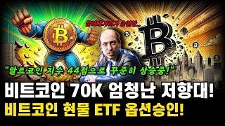 비트코인 70K 엄청난 저항대 존재 SEC 비트코인 ETF 옵션 승인 호재 상승장 본격 진입하나 비트코인 전망 호재 분석 [upl. by Romilda670]