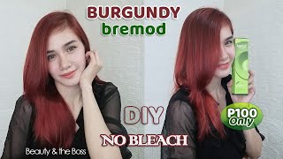 DIY TIPID HAIR COLOR  TIPS amp TUTORIAL  NO BLEACH  BREMOD BURGUNDY  DARK RED  100 Pesos Only [upl. by Ynnij]