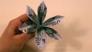 Geldscheine falten Blume  Geldgeschenke basteln  Geld falten Blüte [upl. by Anastasius]