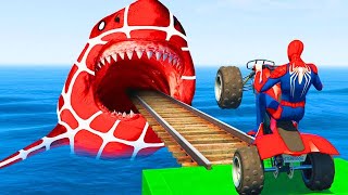 GTA 5 Crazy Ragdolls  Spiderman by Quad Bike On Rainbow Spiders Bridge Spider Shark Jumps [upl. by Nuahsar234]