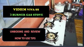 3 Burner Gas Stove  Vidiem  Gas Stove unboxing and review Vidiem VIVA SS review  vidiem [upl. by Idnis]