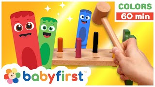 Toddler Learning Video  COLOR CREW MAGIC  Pounding Pegs amp Cat Pencil Holder   DIY  BabyFirst TV [upl. by Chirlin]