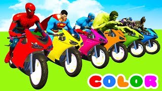 MotorCycles COLOR Race in Cars Cartoon amp Superheroes with Spiderman [upl. by Moguel]