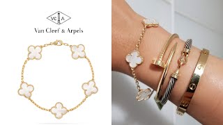 Van Cleef amp Arpels  Yellow Gold Mother of Pearl Alhambra 5 Motifs Bracelet  Luxury Unboxing [upl. by Chris748]