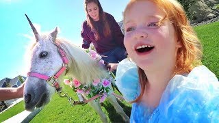 UNICORN in our BACKYARD Surprising Adley with her Favorite Dream in Real Life pet horse routine [upl. by Sakmar]