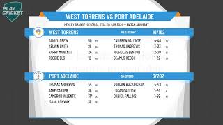 SACA Premier Cricket  West End Mens 1st Grade Div One  SF2  West Torrens v Port Adelaide  Day 2 [upl. by Valentina164]