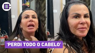 Gretchen surpreende ao aparecer sem prótese capilar e explica calvície Perdi todo o cabelo [upl. by Euqinomahs]