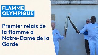 Flamme olympique à Marseille  le premier relais avec Basile Boli à NotreDame de la Garde [upl. by Garlan]