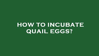 How to incubate quail eggs [upl. by Pembrook]