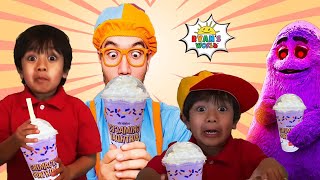 Ryans World and Blippi Fun World Try Grimace Shake Challenge in Real Life Tag with Ryan Update [upl. by Nali]