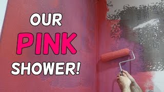 Our Pink Shower Walls Are Done [upl. by Yreffeg]