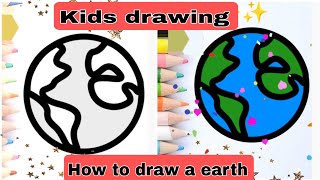 How to draw a earth 🌎 पृथावी का ड्राइंग कैसे बनायेeasy drawing and colouring for earthdrawing [upl. by Ajnos941]