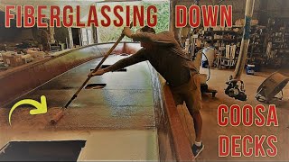 Ep8 WE ARE BUILDING A NEW BOAT HOW TO FIBERGLASS OVER A COOSA BOARD DECK [upl. by Sykleb]