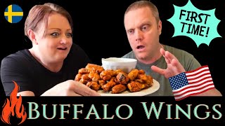 First time Swedish couple try New York Buffalo Wings State dish [upl. by Aiciram84]