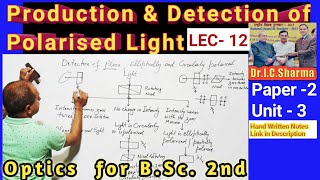 Production of Polarised Light for BSc 2nd  Detection of Polarised Light BSc  IC Sir  L12 [upl. by Luahs831]