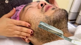 💈ASMRRemove thick beards from mans face and dead skin from ladies face🪒Crazy shaving skills [upl. by Alag]