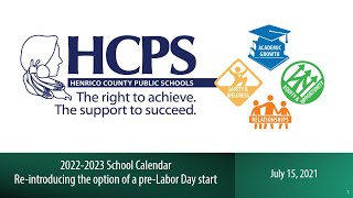 HCPS 20222023 School Calendar Community Virtual Input Session 3July 15 2021 [upl. by Millicent]