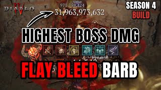 HIGHEST BOSS DMG IN D4 Flay Bleed Barb 132 PIT  Diablo 4 Season 4 [upl. by Yelkrab]