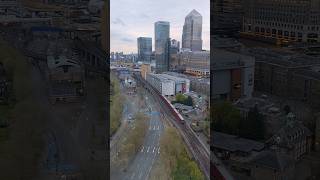 Overhead view at Westferry of London Docklands Light Railway view towards Canary Wharf [upl. by Catrina]