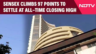 Stock Market Today  Sensex Climbs 97 Points To Settle At Alltime Closing High [upl. by Ibmat]