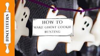 How to make Ghost Cookie Bunting for Halloween  HandIced Biscuits  Biscuiteers Baking Company [upl. by Scheck]