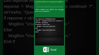 5 Comment afficher un message avec MsgBox 3 en VBA Excel [upl. by Materi]