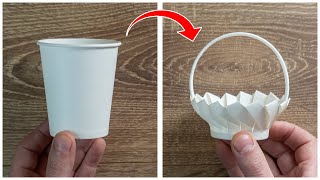 CHEAP and EASY DIY paper cup basket How to make a small paper basket [upl. by Fazeli752]