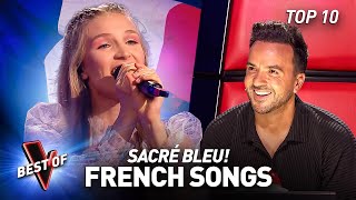 FRENCH songs in nonFrenchspeaking countries in the Blind Auditions of The Voice  TOP 10 [upl. by Lynnea799]